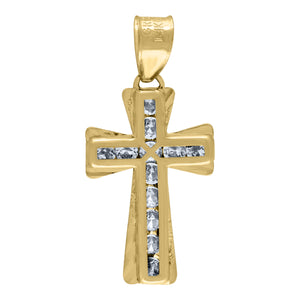 14kt Yellow Gold Unisex CZ Diamond-cut Cross Religious Charm Pendant