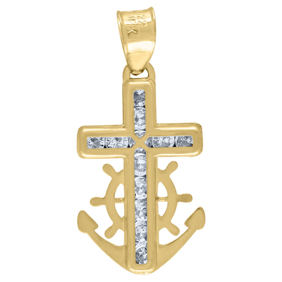 14kt Yellow Gold Unisex CZ Anchor Cross Religious Charm Pendant