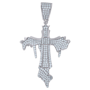 925 Sterling Silver Unisex CZ Dripping Cross Religious Charm Pendant