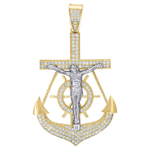 10kt Two-Tone Gold Womens Cubic-Zirconia Religious Anchor Crucifix Charm Pendant