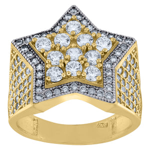 10kt Two-tone Gold CZ Mens Star Shape Pinky Ring Band