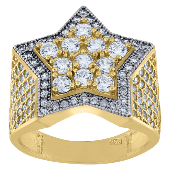 10kt Two-tone Gold CZ Mens Star Shape Pinky Ring Band
