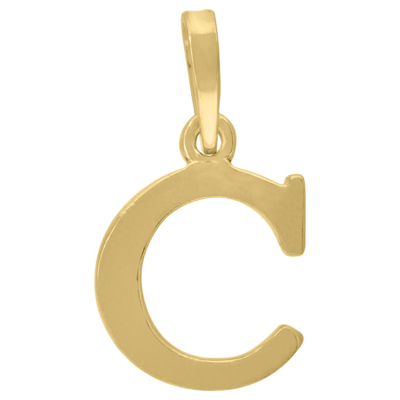 925 Sterling Silver Yellow-tone Unisex Plain Initial Alphabet C Charm Pendant