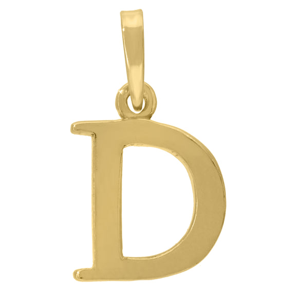 925 Sterling Silver Yellow-tone Unisex Plain Initial Alphabet D Charm Pendant