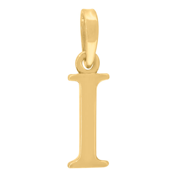 925 Sterling Silver Yellow-tone Unisex Plain Initial Alphabet I Charm Pendant
