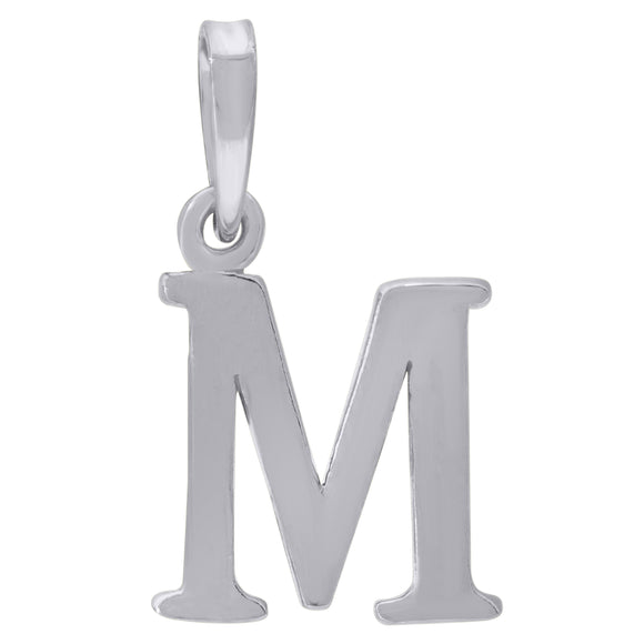 925 Sterling Silver Unisex Plain Initial Alphabet M Charm Pendant