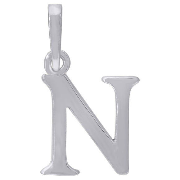925 Sterling Silver Unisex Plain Initial Alphabet N Charm Pendant