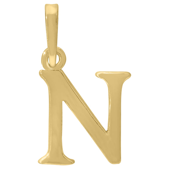 925 Sterling Silver Yellow-tone Unisex Plain Initial Alphabet N Charm Pendant