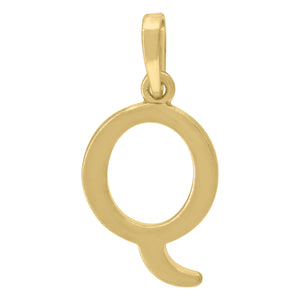 925 Sterling Silver Yellow-tone Unisex Plain Initial Alphabet Q Charm Pendant