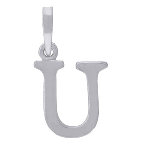 925 Sterling Silver Unisex Plain Initial Alphabet U Charm Pendant
