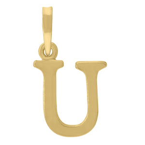 925 Sterling Silver Yellow-tone Unisex Plain Initial Alphabet U Charm Pendant
