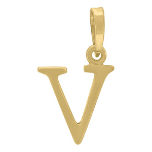 925 Sterling Silver Yellow-tone Unisex Plain Initial Alphabet V Charm Pendant