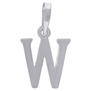 925 Sterling Silver Unisex Plain Initial Alphabet W Charm Pendant