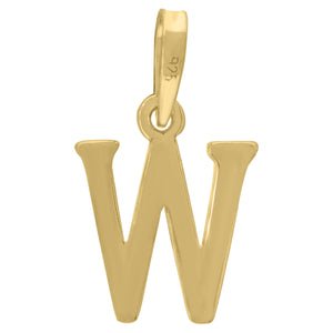 925 Sterling Silver Yellow-tone Unisex Plain Initial Alphabet W Charm Pendant