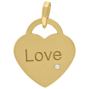925 Sterling Silver Yellow-Tone Womens Cubic-Zirconia Love Heart Disc Charm Pendant