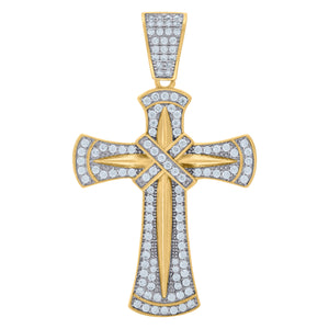 925 Sterling Silver Yellow-tone Unisex CZ Cross Religious Charm Pendant