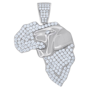 925 Sterling Silver Mens Cubic Zirconia Africa Map Charm Pendant
