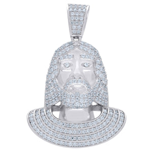 925 Sterling Silver Mens Cubic Zirconia Jesus Religious Charm Pendant