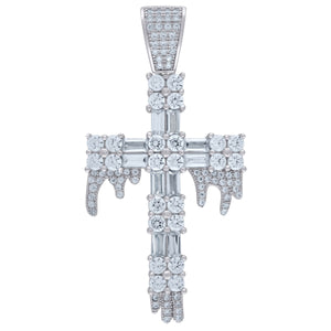 925 Sterling Silver Unisex CZ Dripping Cross Religious Charm Pendant
