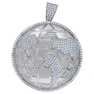 925 Sterling Silver Mens Cubic Zirconia Globe World Map Charm Pendant