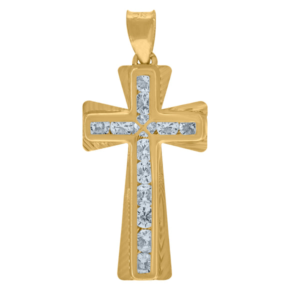10kt Yellow Gold Cubic-zirconia Unisex Textured Cross Religious Charm Pendant
