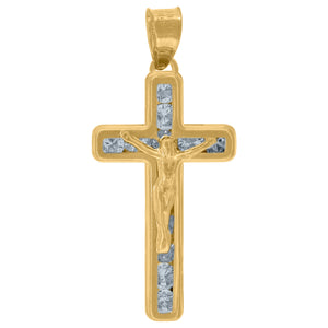 10kt Yellow Gold Cubic-zirconia Unisex Crucifix Cross Religious Charm Pendant