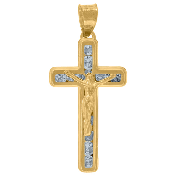 10kt Yellow Gold Cubic-zirconia Unisex Crucifix Cross Religious Charm Pendant