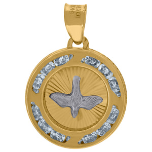 10kt Yellow Gold Unisex Cubic-zirconia Textured Dove Bird Peace Symbol Charm Pendant