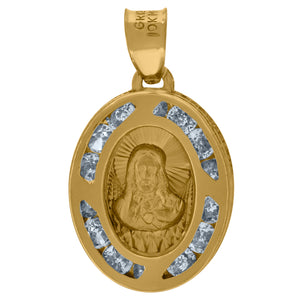 10kt Yellow Gold Unisex Cubic-zirconia Textured Sacred Heart Of Jesus Religious Charm Pendant