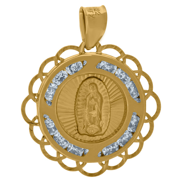 10kt Yellow Gold Unisex Cubic Zirconia Diamond-cut Lady Of Guadalupe Religious Charm Pendant