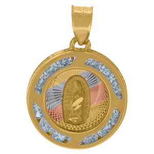 10kt Tri-color Gold Unisex Cubic-zirconia Diamond-cut Textured Lady Of Guadalupe Religious Charm Pendant