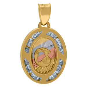 10kt Tri-color Gold Unisex Cubic-zirconia Textured Religious Oval Charm Pendant