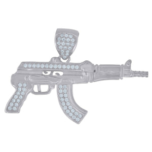 925 Sterling Silver Mens Cubic Zirconia Gambling Gun Charm Pendant