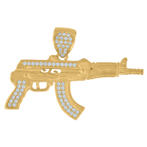 925 Sterling Silver Yellow-tone Mens Cubic Zirconia Gambling Gun Charm Pendant
