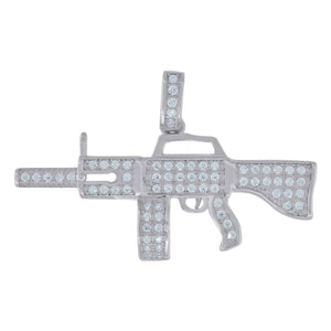 925 Sterling Silver Mens Cubic Zirconia Gambling Gun Charm Pendant