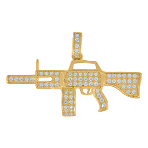 925 Sterling Silver Yellow-tone Mens Cubic Zirconia Gambling Gun Charm Pendant