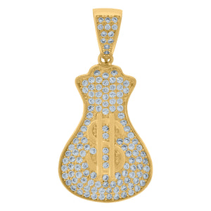 925 Sterling Silver Yellow-tone Mens Cubic Zirconia Gambling Money Bag Charm Pendant