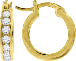 925 Sterling Silver Yellow-Tone Womens Cubic Zirconia Single Row Huggie Hoop Earrings