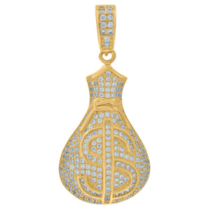 925 Sterling Silver Yellow-tone Mens Cubic Zirconia Gambling Money Bag Charm Pendant