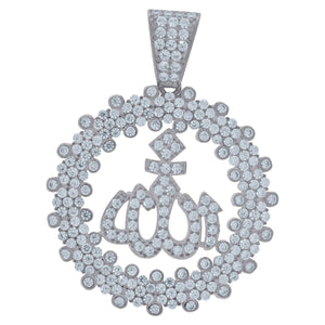 925 Sterling Silver Unisex Cubic Zirconia Religious Allah Charm Pendant