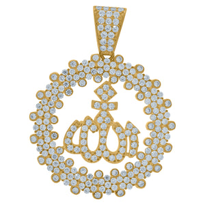 925 Sterling Silver Yellow-tone Unisex Cubic Zirconia Religious Allah Charm Pendant