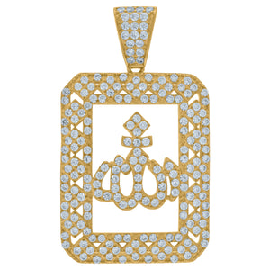 925 Sterling Silver Yellow-tone Unisex Cubic Zirconia Religious Allah Charm Pendant