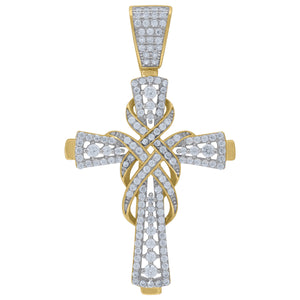 925 Sterling Silver Yellow-tone Unisex CZ Cross Religious Charm Pendant
