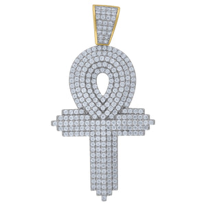 925 Sterling Silver Yellow-Tone Unisex CZ Ankh Cross Religious Charm Pendant