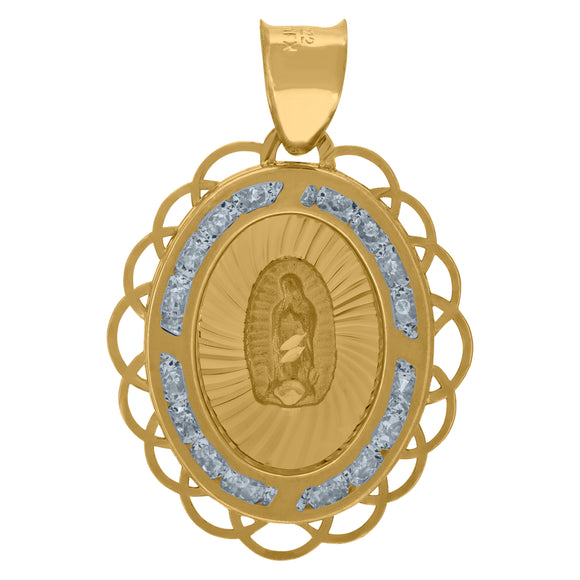 10kt Yellow Gold Unisex Cubic-zirconia Textured Lady Of Guadalupe Religious Oval Charm Pendant