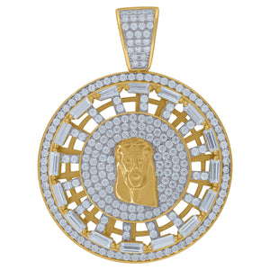 925 Sterling Silver Yellow-tone Mens CZ Jesus Religious Charm Pendant