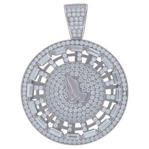 925 Sterling Silver Mens Cubic Zirconia Religious Praying Hands Charm Pendant