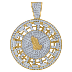 925 Sterling Silver Yellow-tone Mens Cubic Zirconia Religious Praying Hands Charm Pendant