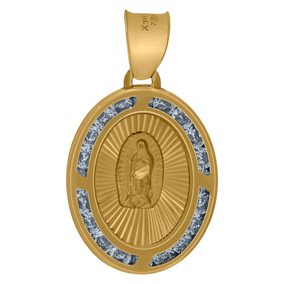 10kt Yellow Gold Unisex Cubic-zirconia Textured Lady Of Guadalupe Religious Oval Charm Pendant