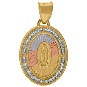 10kt Tri-color Gold Unisex Cubic-zirconia Textured Lady Of Guadalupe Religious Oval Charm Pendant